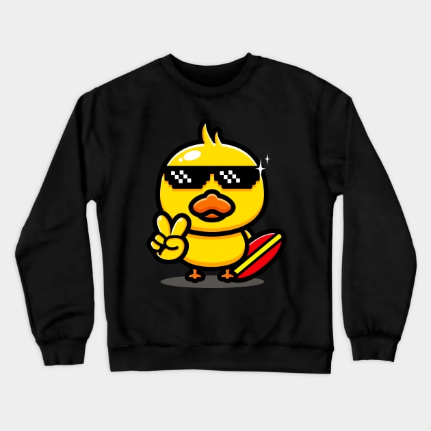 Cool Duck With Surfboard Summer Surfing Vacation Crewneck Sweatshirt by Foxxy Merch